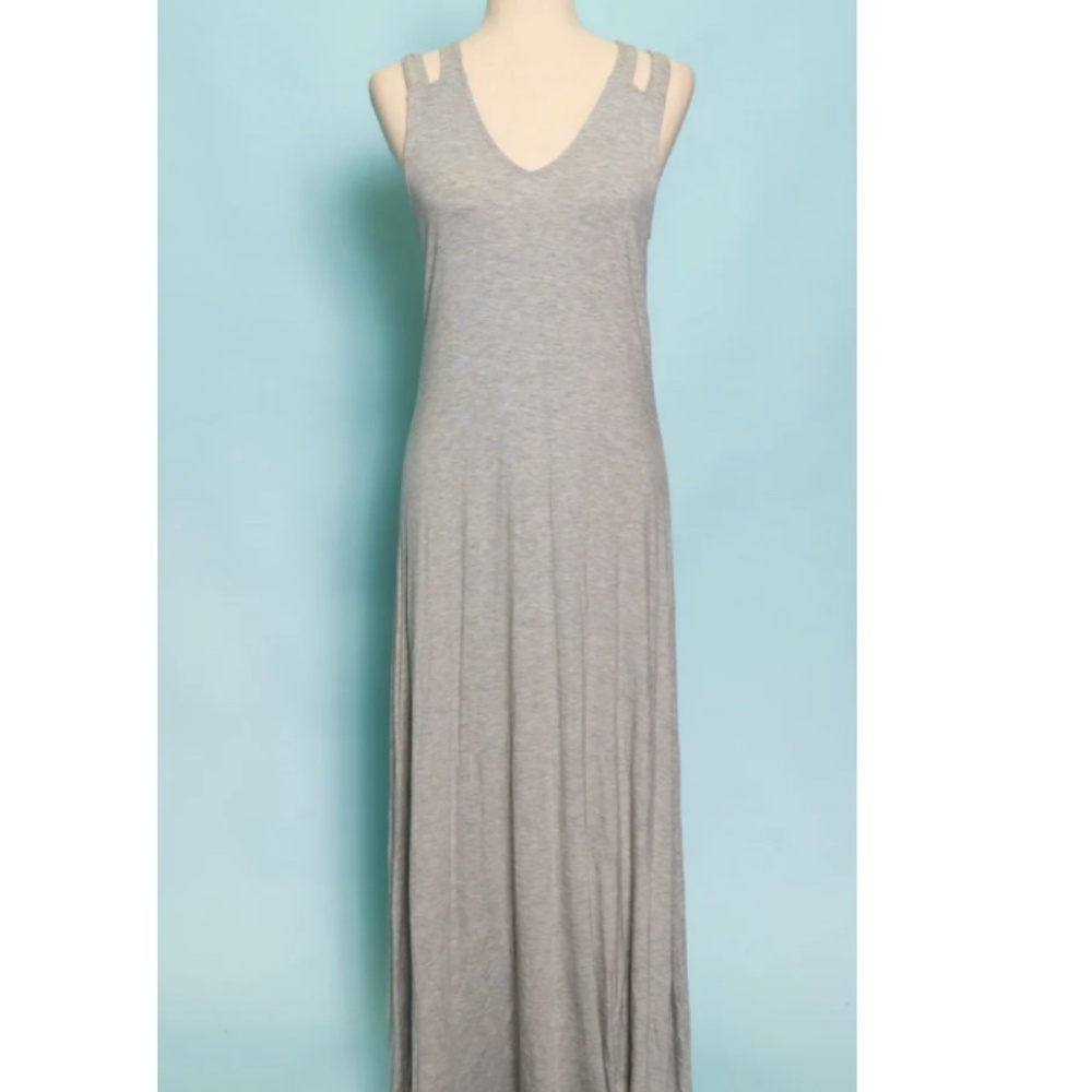 "The Yvette" Gray V neck Double Strap Maxi Dress
